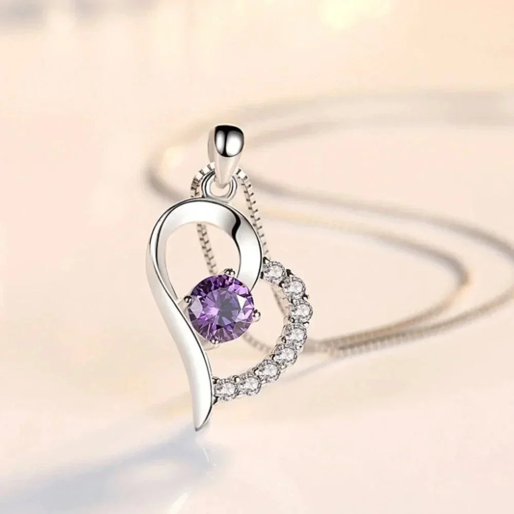 925 Sterling Silver Diamond Heart Pendant Necklace